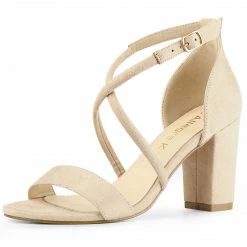Allegra K Shoes Women's Crisscross Ankle Strap Block Heels Sandals