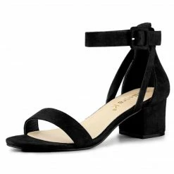 Allegra K Women's Ankle Strap Block Low Heel Sandals Shoes