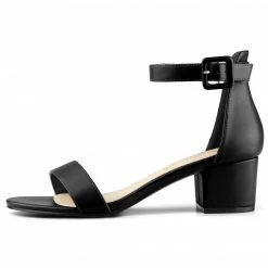 Allegra K Women's Open Toe Low Block Heel Ankle Strap Sandals