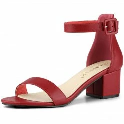 Allegra K Women's Open Toe Low Block Heel Ankle Strap Sandals
