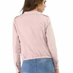 Women Allegra K Stand Collar Lightweight Biker Jacket