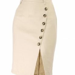 Allegra K Women's Button Decor Split Belted Smocked Vintage Short Pencil Skirt