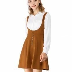 Allegra K Women Button Decor Flared Hem Above Knee Dress Suspender Skirt