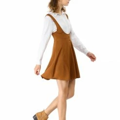 Allegra K Women Button Decor Flared Hem Above Knee Dress Suspender Skirt