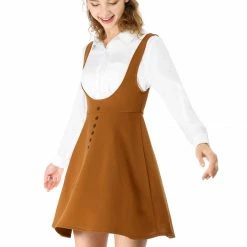 Allegra K Women Button Decor Flared Hem Above Knee Dress Suspender Skirt