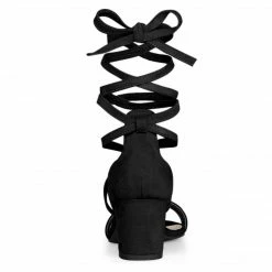 Allegra K Women's Open Toe Color Block Heel Lace Up Sandals