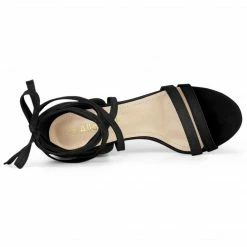 Allegra K Women's Open Toe Color Block Heel Lace Up Sandals