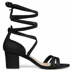 Allegra K Women's Open Toe Color Block Heel Lace Up Sandals