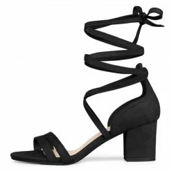 Allegra K Women's Open Toe Color Block Heel Lace Up Sandals