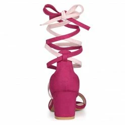 Allegra K Women's Open Toe Color Block Heel Lace Up Sandals