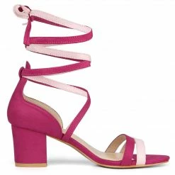 Allegra K Women's Open Toe Color Block Heel Lace Up Sandals