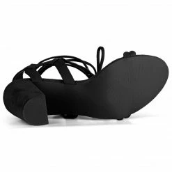 Allegra K Shoes Women's Cutout Lace Up Block High Heel Sandals