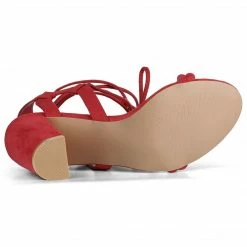 Allegra K Shoes Women's Cutout Lace Up Block High Heel Sandals