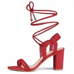 Allegra K Shoes Women's Cutout Lace Up Block High Heel Sandals
