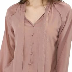 Allegra K Women‘s Bow Tie Neck Long Sleeve Casual Button Decor Shirt 61 Allegra K Women‘s Bow Tie Neck Long Sleeve Casual Button Decor Shirt