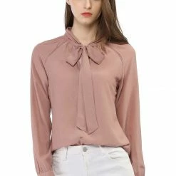 Allegra K Women‘s Bow Tie Neck Long Sleeve Casual Button Decor Shirt 56 Allegra K Women‘s Bow Tie Neck Long Sleeve Casual Button Decor Shirt