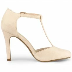 Allegra K Women's Rounded Toe Stiletto Heel T-Strap Dress Pumps