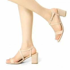 Allegra K Shoes YFL01162-6 Women Open Toe Crisscross Straps Block Heeled Sandals