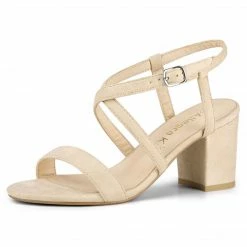 Allegra K Shoes YFL01162-6 Women Open Toe Crisscross Straps Block Heeled Sandals