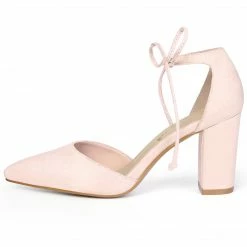 Allegra K Shoes Women Ankle Tie Chunky Heel Pointed Toe Dress Pumps