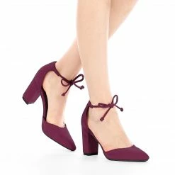 Allegra K Shoes Women Ankle Tie Chunky Heel Pointed Toe Dress Pumps