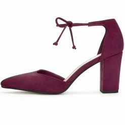 Allegra K Shoes Women Ankle Tie Chunky Heel Pointed Toe Dress Pumps