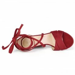 Allegra K Shoes TR4033-7 Women Crisscross Front Block Heeled Lace Up Sandals