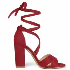 Allegra K Shoes TR4033-7 Women Crisscross Front Block Heeled Lace Up Sandals