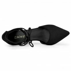 Allegra K Women's Pointed Toe Chunky Heel Lace Up Pumps