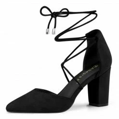 Allegra K Women's Pointed Toe Chunky Heel Lace Up Pumps