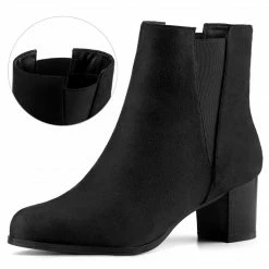 Allegra K Women's Round Toe Chunky Heel Ankle Chelsea Boots