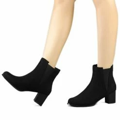 Allegra K Women's Round Toe Chunky Heel Ankle Chelsea Boots
