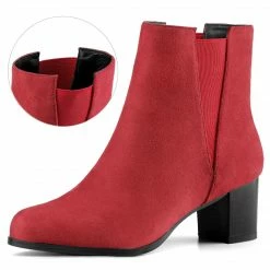 Allegra K Women's Round Toe Chunky Heel Ankle Chelsea Boots