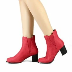 Allegra K Women's Round Toe Chunky Heel Ankle Chelsea Boots
