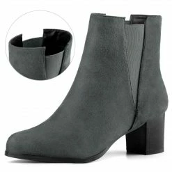Allegra K Women's Round Toe Chunky Heel Ankle Chelsea Boots