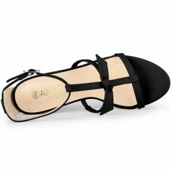 Allegra K Women's Open Toe T-Straps Block Heel Sandals Shoes