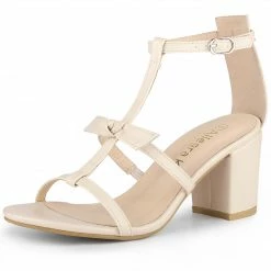 Allegra K Women's Open Toe T-Straps Block Heel Sandals Shoes