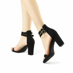 Allegra K Women's Double Ankle Straps Block Heels Sandals Shoes