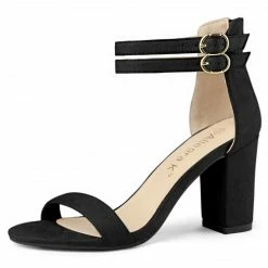 Allegra K Women's Double Ankle Straps Block Heels Sandals Shoes