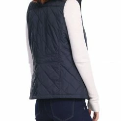 Allegra K Women's Front Zip Up Stand Collar Mock Pockets Quilted Padded Vest