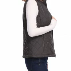 Allegra K Women's Front Zip Up Stand Collar Mock Pockets Quilted Padded Vest