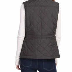 Allegra K Women's Front Zip Up Stand Collar Mock Pockets Quilted Padded Vest