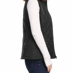 Allegra K Women's Front Zip Up Stand Collar Mock Pockets Quilted Padded Vest