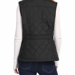 Allegra K Women's Front Zip Up Stand Collar Mock Pockets Quilted Padded Vest