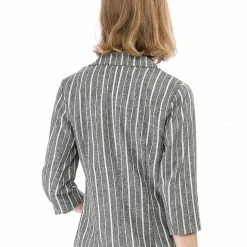 Allegra K Striped 3/4 Sleeves Open Front Notched Lapel Blazer Women 80 Allegra K Striped 3/4 Sleeves Open Front Notched Lapel Blazer Women