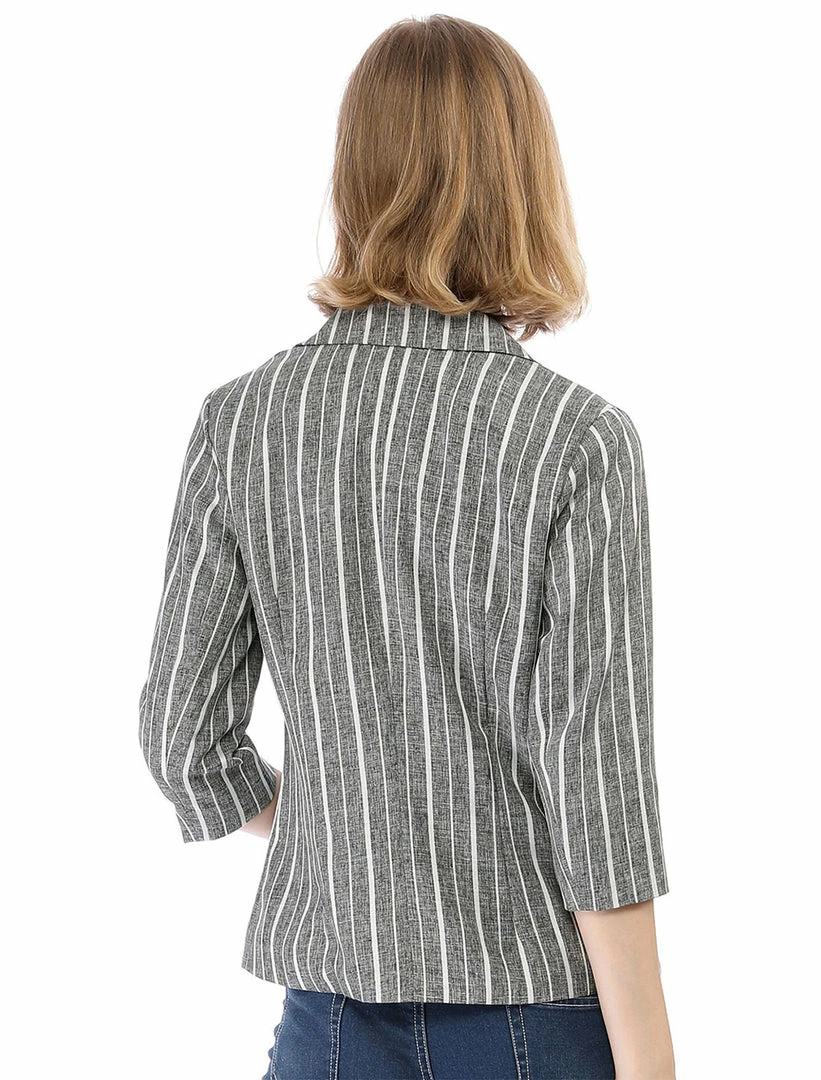 Allegra K Striped 3/4 Sleeves Open Front Notched Lapel Blazer Women 25 Allegra K Striped 3/4 Sleeves Open Front Notched Lapel Blazer Women