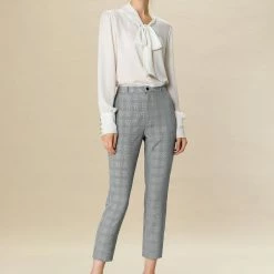 Allegra K Women's High Waisted Work Elastic Back Ankle Plaid Pants 57 Allegra K Women's High Waisted Work Elastic Back Ankle Plaid Pants