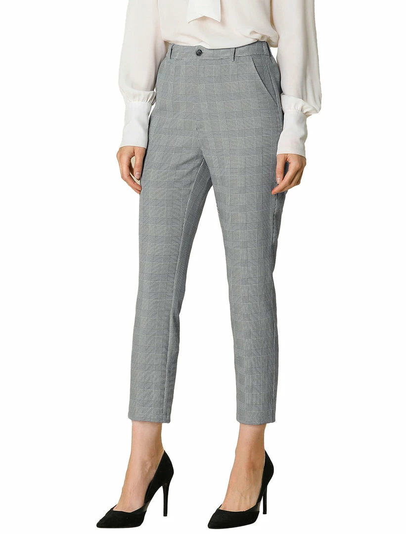 Allegra K Women's High Waisted Work Elastic Back Ankle Plaid Pants 27 Allegra K Women's High Waisted Work Elastic Back Ankle Plaid Pants