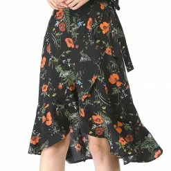 Allegra K Women Ruffle Skirt Tie Waist High Low Floral Wrap Skirt 47 Allegra K Women Ruffle Skirt Tie Waist High Low Floral Wrap Skirt