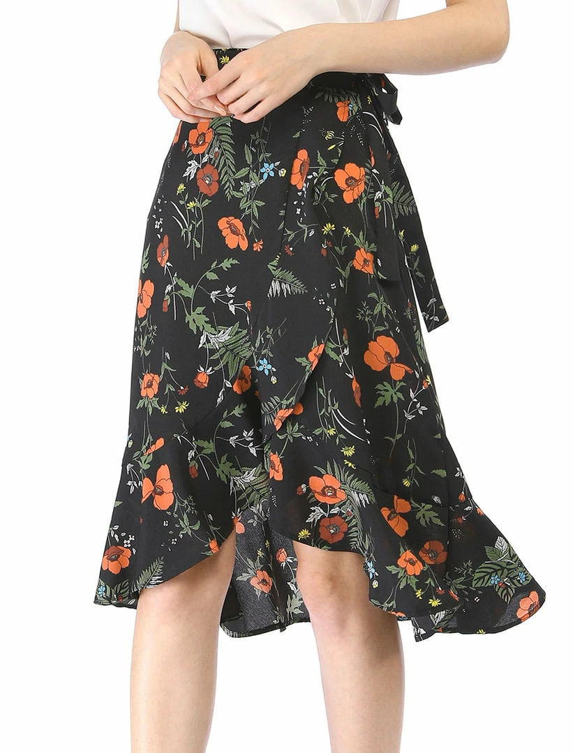 Allegra K Women Ruffle Skirt Tie Waist High Low Floral Wrap Skirt 23 Allegra K Women Ruffle Skirt Tie Waist High Low Floral Wrap Skirt
